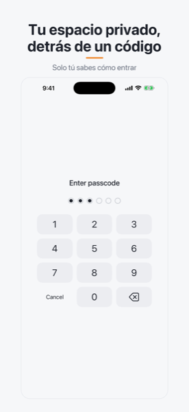 Private area passcode screen